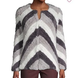 NWT Gray and white chevron faux fur jacket